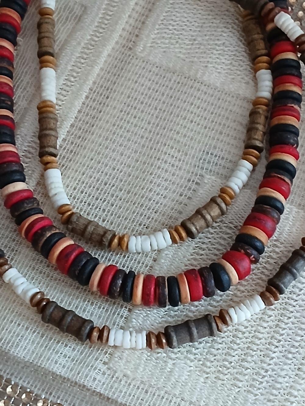 Handcrafted Multicolor Beaded Necklace - White, Red, Black, Brown